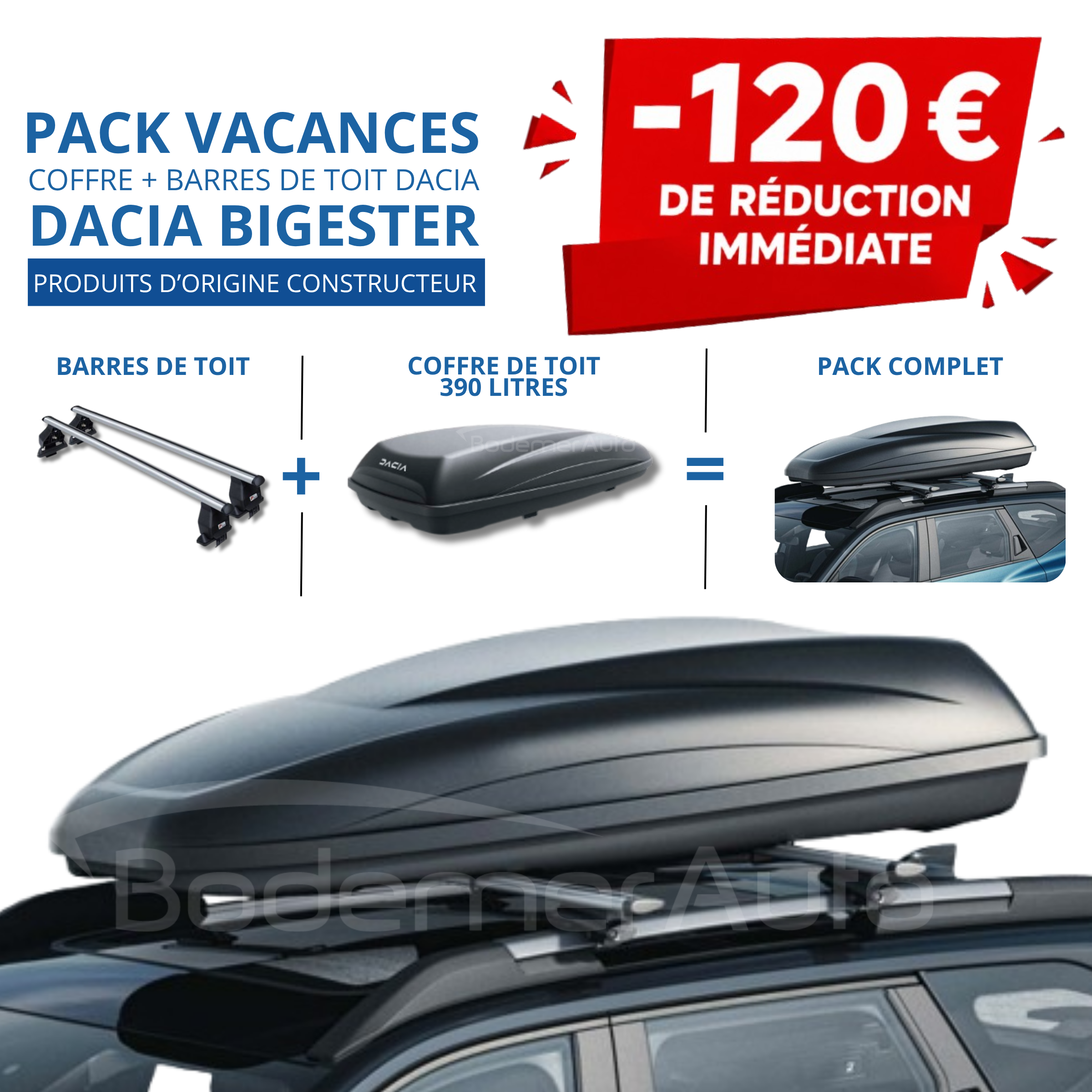 Pack coffre et barres de toit Dacia Bigster | - 120 € de remise immédiate – réf. 8201749196+7711574057