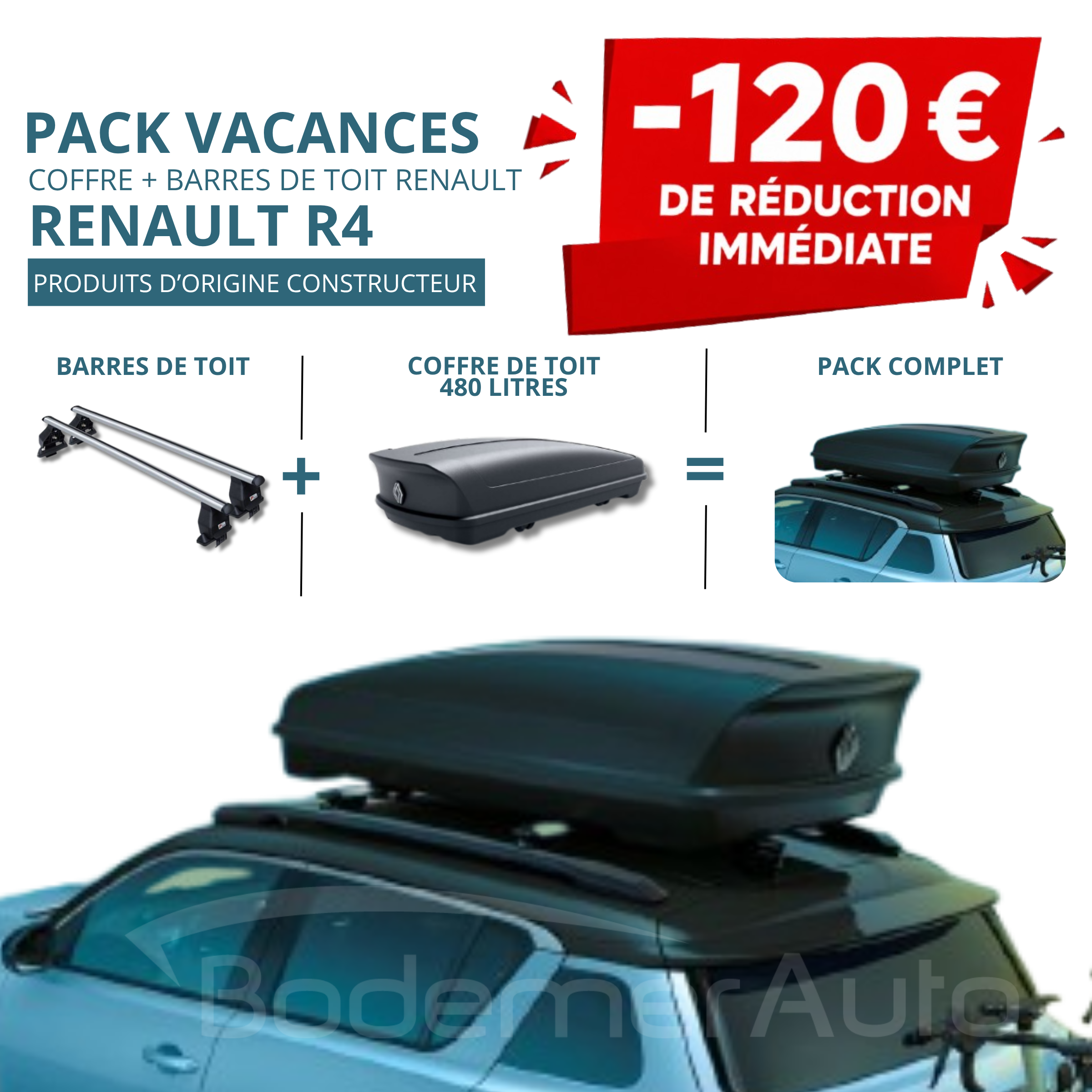 Pack coffre et barres de toit RENAULT R4 E-TECH | - 120 € de remise immédiate – réf. 7711948972+738207403R