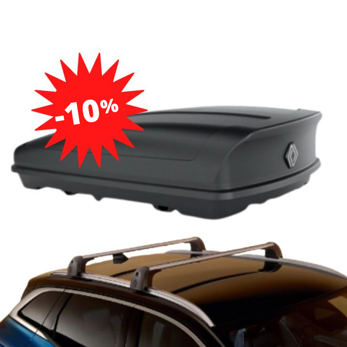 Pack −10 % : AUSTRAL - COFFRE DE TOIT 480 L + BARRES DE TOIT RENAULT – réf. 738202736R+7711948972