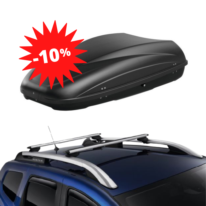 Pack −10 % : DUSTER 2 - COFFRE DE TOIT 480 L + BARRES DE TOIT DACIA