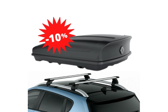 Pack −10 % :  R4 E-TECH - COFFRE DE TOIT 480 L + BARRES DE TOIT RENAULT