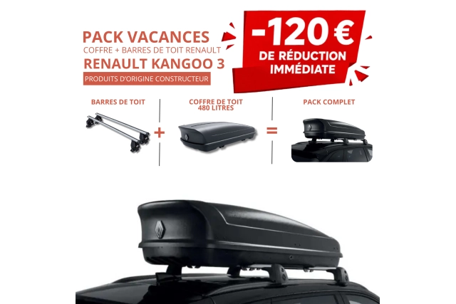 RENAULT – Pack −10 % : KANGOO 3 -- COFFRE DE TOIT 480 L + BARRES DE TOIT RENAULT