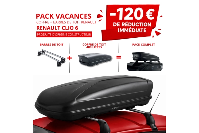 RENAULT – Pack −10 % : CLIO 6 - COFFRE DE TOIT 480 L + BARRES DE TOIT RENAULT