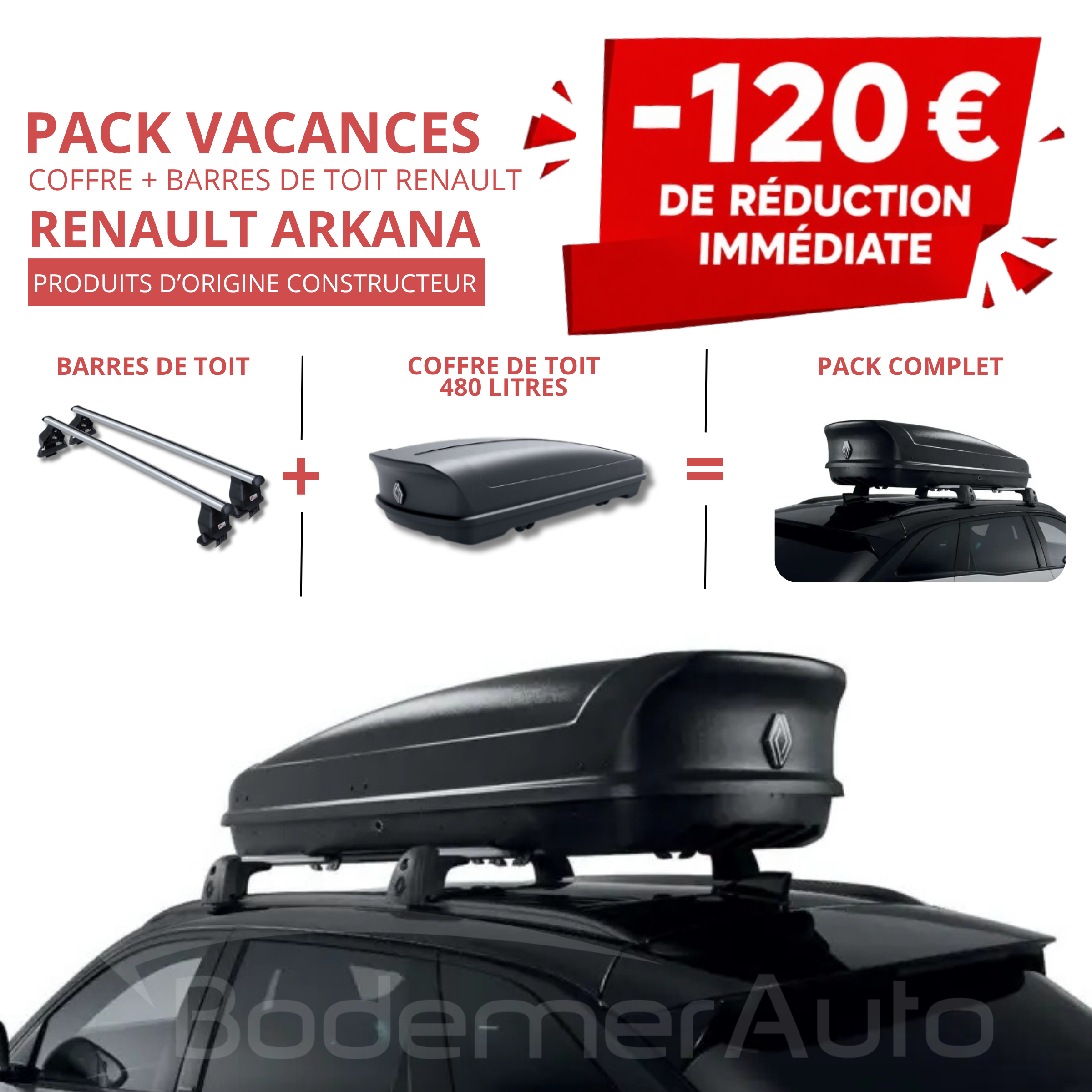 Pack coffre et barres de toit RENAULT ARKANA | - 120 € de remise immédiate – réf. 7711948972+732105395R