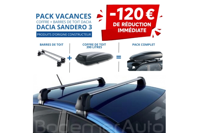 DACIA – Pack coffre 390L et barres de toit Dacia SANDERO 3 | - 120 € de remise immédiate