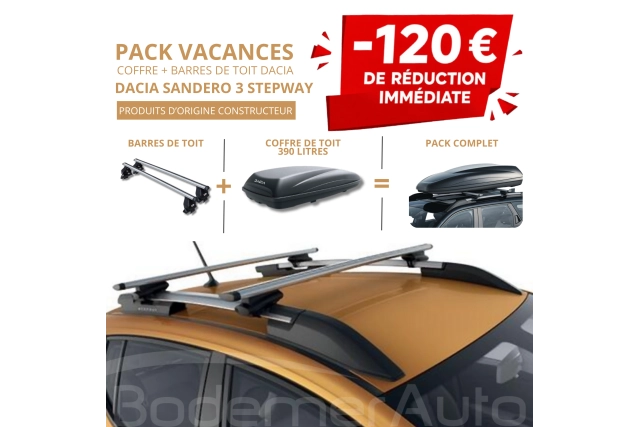 DACIA – Pack coffre 390L et barres de toit Dacia SANDERO 3 STEPWAY | - 120 € de remise immédiate