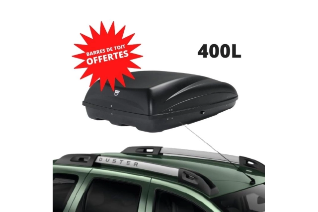 DUSTER 1 - COFFRE DE TOIT 400 L + BARRES DE TOIT OFFERTES - DACIA