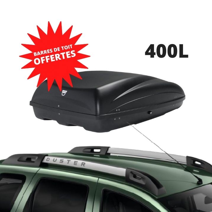 DUSTER 1 - COFFRE DE TOIT 400 L + BARRES DE TOIT OFFERTES - DACIA