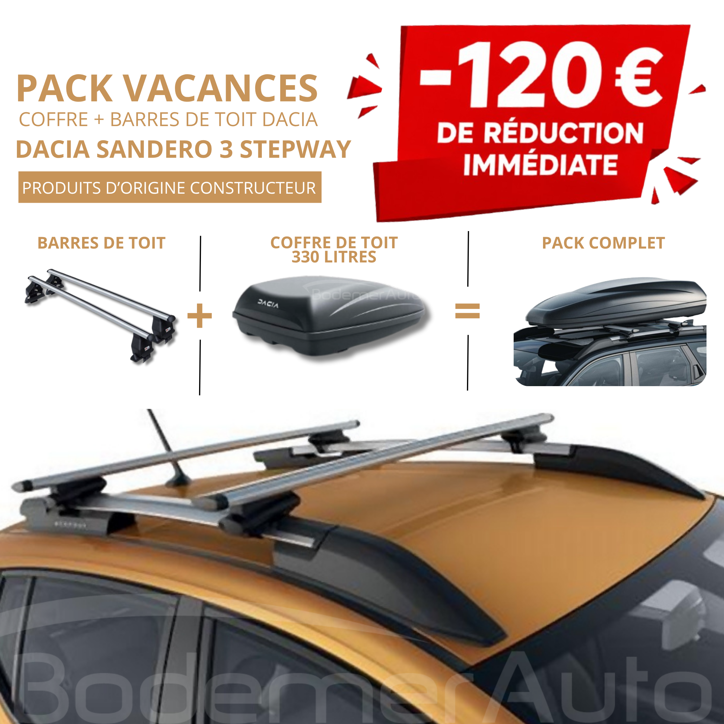 Pack coffre 330 L et barres de toit Dacia SANDERO 3 STEPWAY | - 120 € de remise immédiate – réf. 8201733998+7711574056