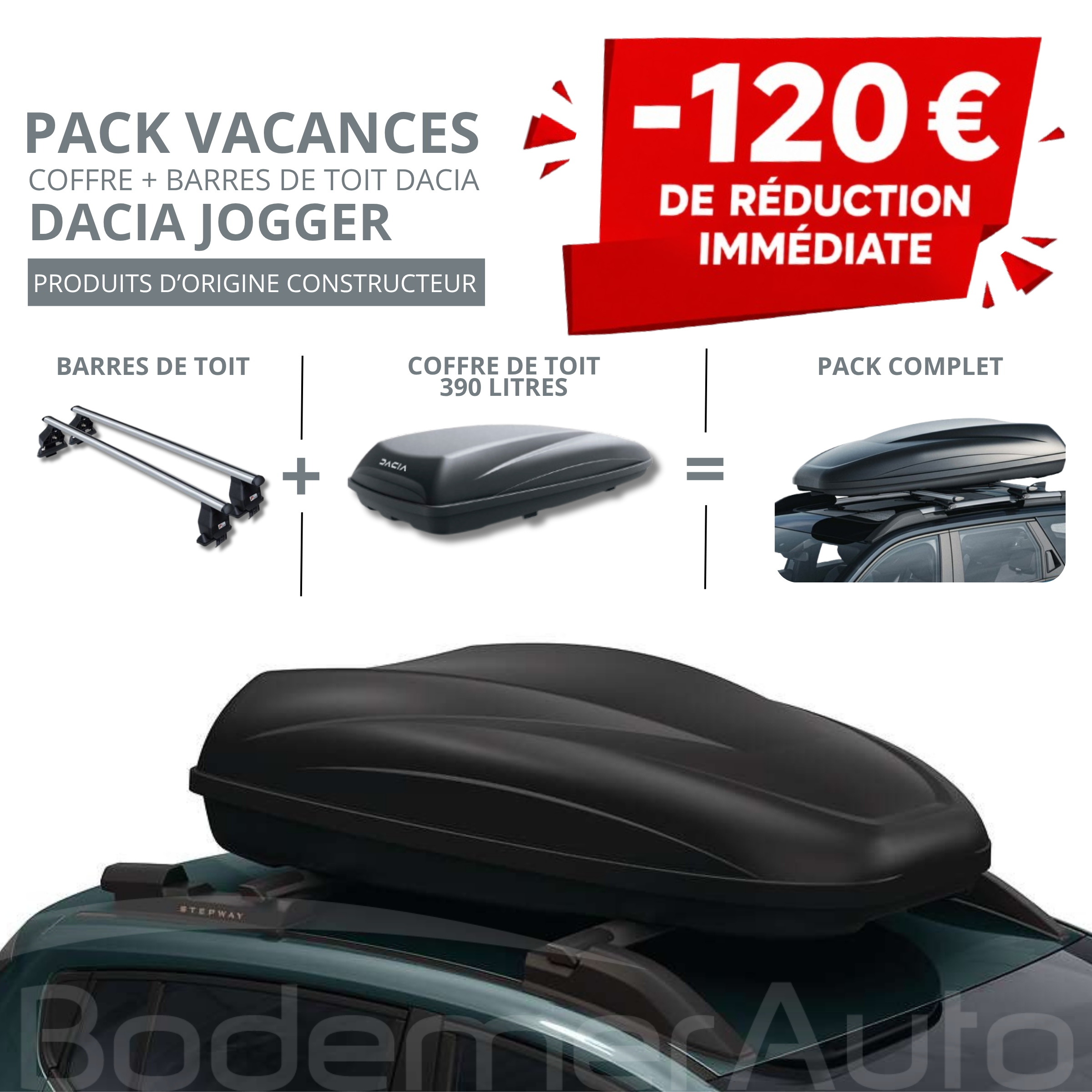 Pack coffre et barres de toit Dacia JOGGER | - 120 € de remise immédiate – réf. 7711574056+8201733998
