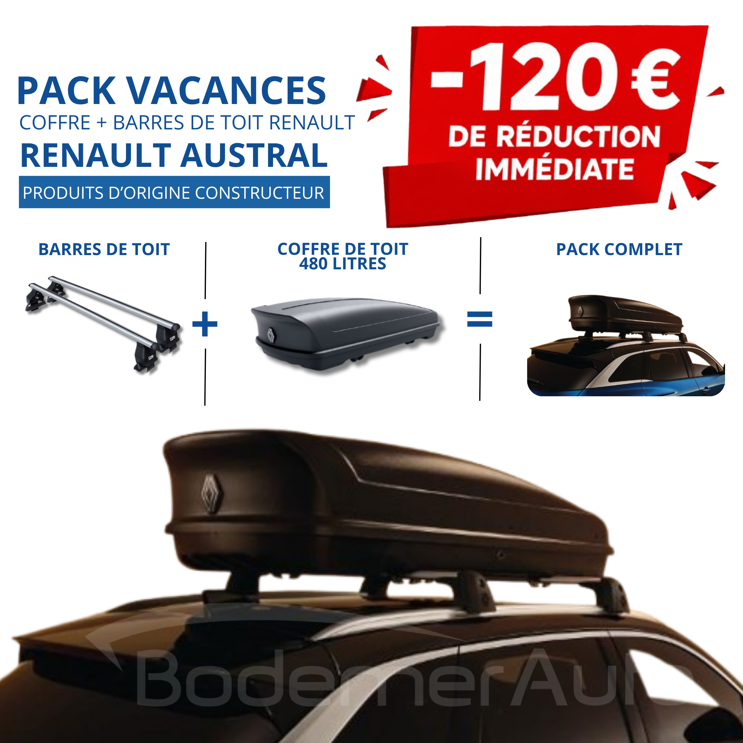 Pack coffre et barres de toit RENAULT AUSTRAL | - 120 € de remise immédiate – réf. 738202736R+7711948972