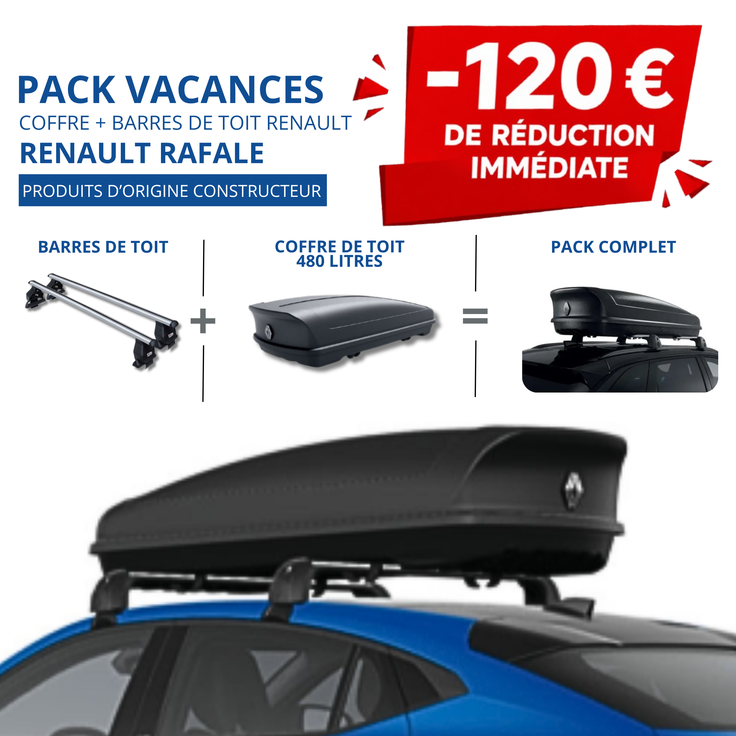 Pack coffre et barres de toit RENAULT RAFALE | - 120 € de remise immédiate – réf. 738208317R+7711948972