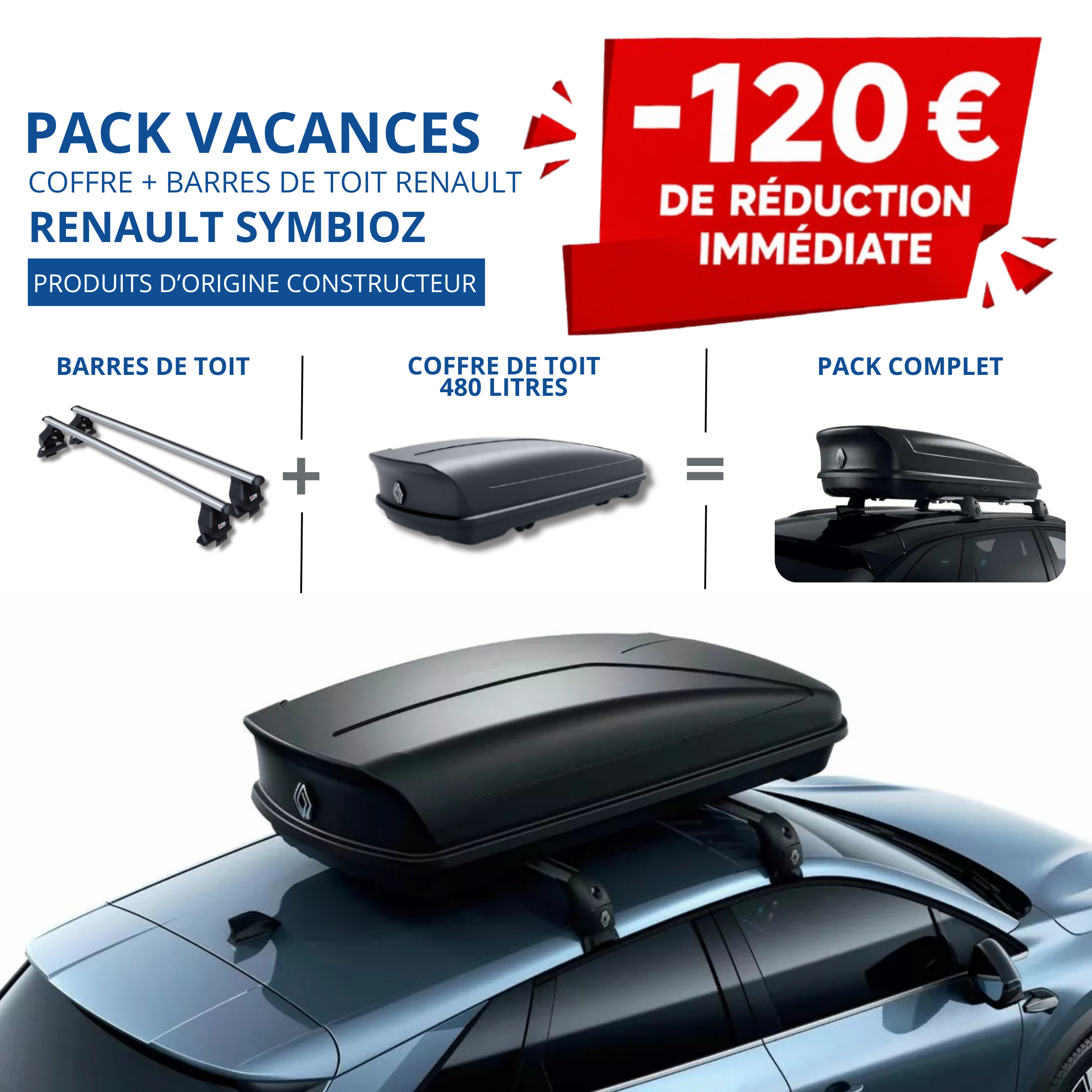 Pack coffre et barres de toit RENAULT SYMBIOZ | - 120 € de remise immédiate – réf. 738200813R+7711948972