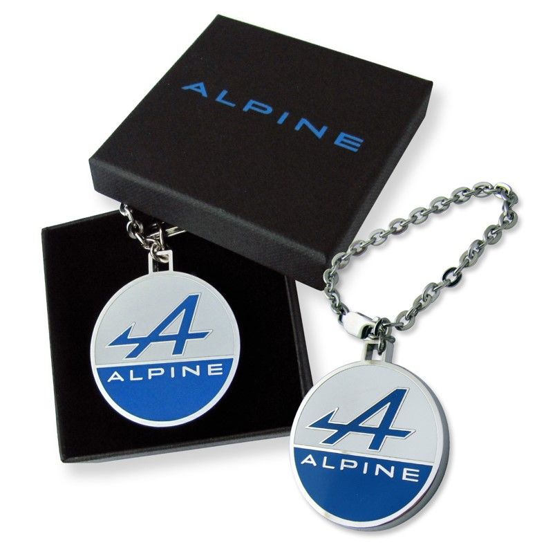 Porte-clés émaillé chromé Renault Alpine A310 bleue.